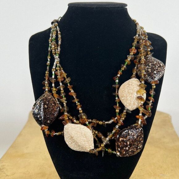 Vintage Layered Beaded Stone Necklace - Earthy Bohemian Fairy Grunge Jewelry - Picture 2 of 7